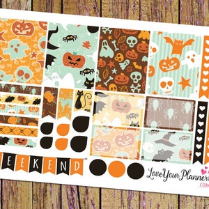 Pegatinas de planificador de HALLOWEEN, pegatinas florales, pegatinas de planificador semanal, pegatinas semanales, planificador vertical, media caja, caja completa, listas de verificación de corazón 177