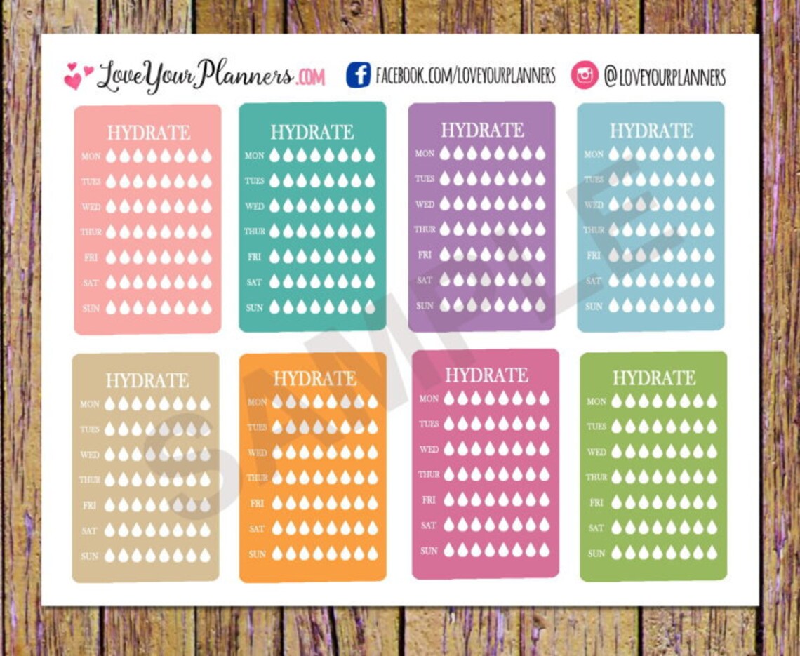 8 Weekly Hydrate Planner Stickers Hydrate Stickers Water | Etsy