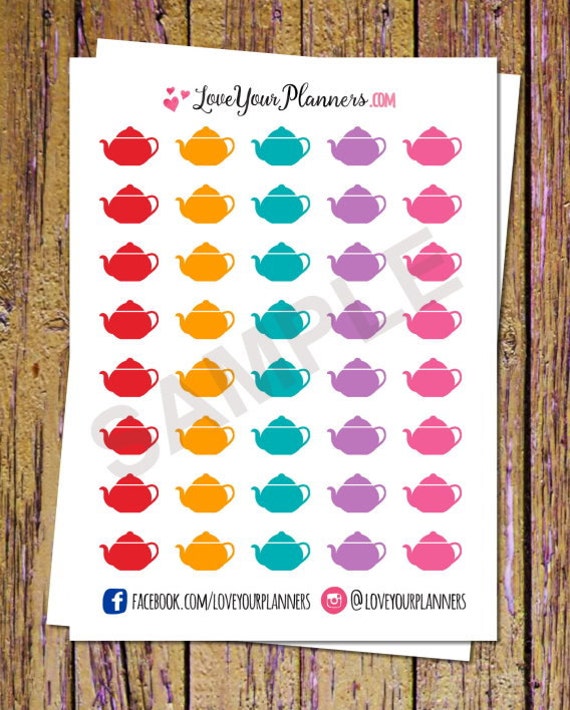 40 Tea Planner Stickers Teapot Stickers Tea Time Teapot Etsy