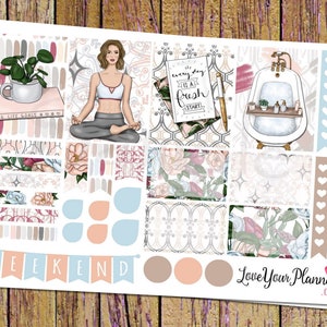 Pegatinas de planificador LOVEYOURSELF Pegatinas de planificador semanal para Erin Condren Pegatinas de lista de verificación con forma de corazón Banner de fin de semana Caja de pegatinas semanales