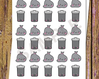 30 Kawaii Trash Planner Stickers Trash Can Stickers Trash Bin Trash Stickers Chore Stickers Functional Sticker Chore Planner Icon Sticker S8