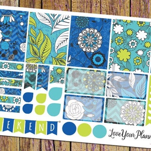 Pegatinas para planificador semanal con diseño floral azul y blanco de JUDY, pegatinas funcionales, pegatinas decorativas, planificador vertical, caja completa, media caja, 138 unidades