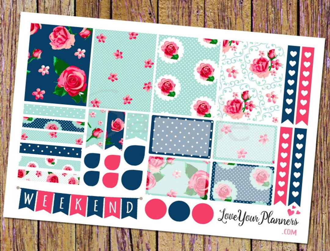 VINTAGE ROSES Navy Pink Roses Planner Stickers Weekly Planner Stickers ...