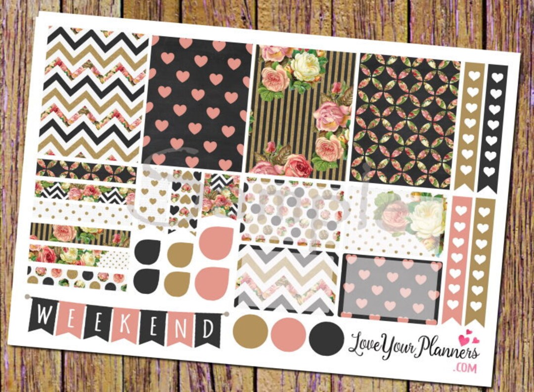 LOLA Black Gold Vintage Roses Planner Stickers Weekly Planner Stickers ...