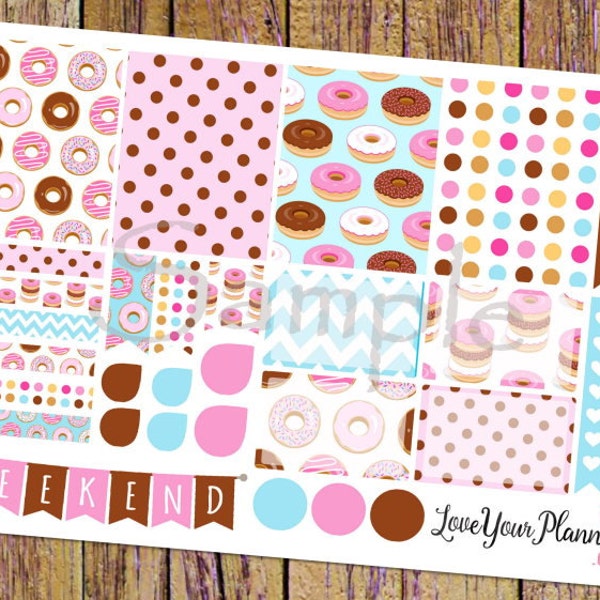 YUMMY DONUTS Planner Stickers Weekly Planner Stickers Vertical Planner Donut Stickers Weekend Banner Heart Checklist Stickers Weekly Set 114