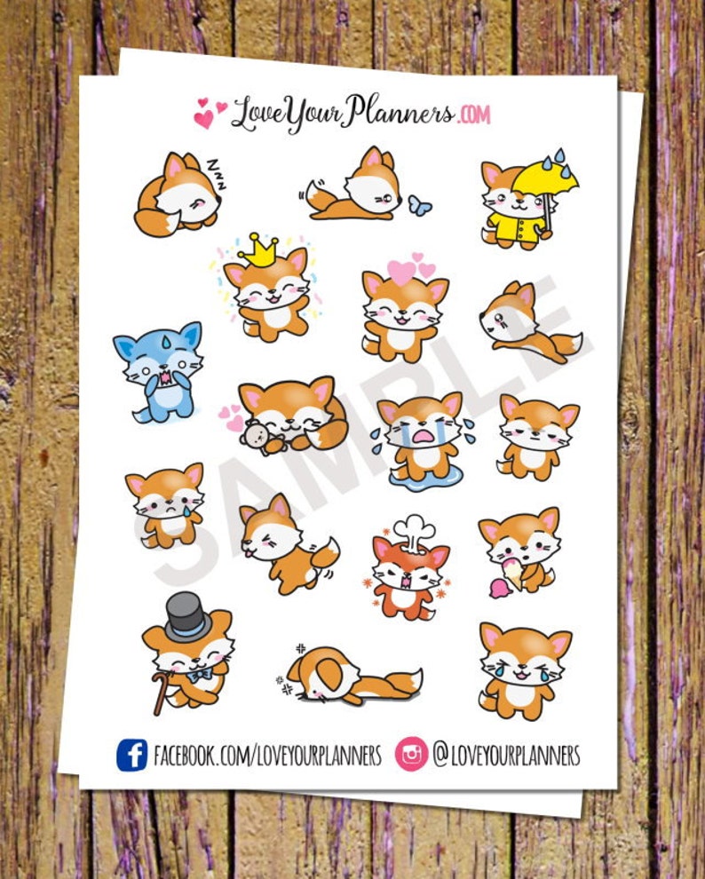 17 Kawaii Fox Planner Stickers Cute Fox Stickers Forest - Etsy