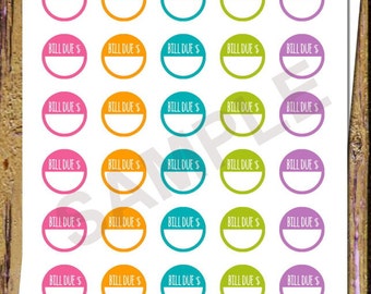May include: A sheet of colourful bill due stickers with a white space to write in the amount. The stickers are in pink, orange, turquoise, green, and purple.