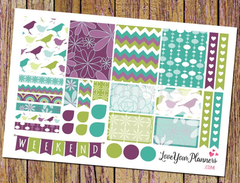 iris purple teal nature planner stickers weekly planner etsy