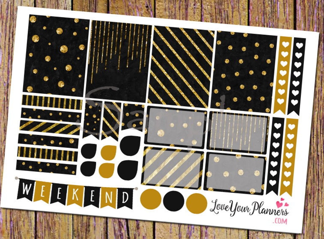 GRACE Black Gold Glitter Planner Stickers Weekly Planner Stickers ...