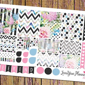 ALICE Pink Black Floral Planner Stickers Weekly Planner Stickers Chevron Stickers Vertical Planner Stickers Floral Stickers banner 122