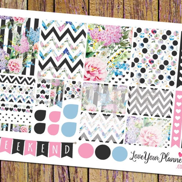 ALICE Pink Black Floral Planner Stickers Weekly Planner Stickers Chevron Stickers Vertical Planner Stickers Floral Stickers banner 122