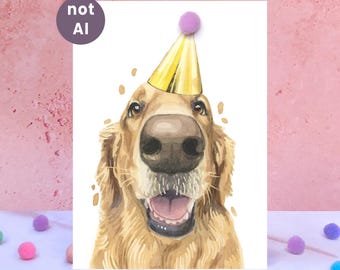Golden Retriever Pompom Birthday Card