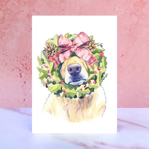 Cartões de Natal do cão Golden Retriever, lindo cartão de felicitações de Natal para filhotes de cachorro de belas artes Goldie