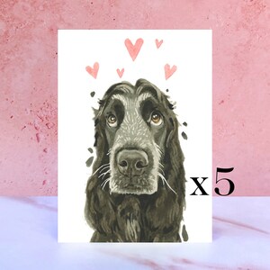 Pack de 5 tarjetas Cocker Spaniel Licks & Kisses para San Valentín, aniversarios y del perro