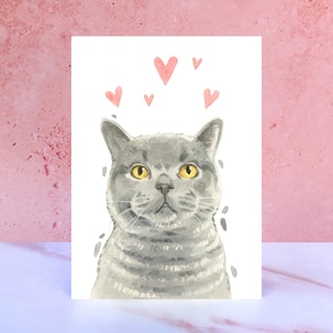 Carte de lèche et bisous de chat British Shorthair pour la Saint-Valentin, les anniversaires et du chat
