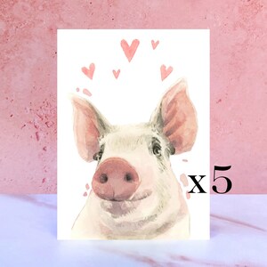 Paquete de 5 tarjetas Pig Licks & Kisses para San Valentín y aniversarios de la colección Farm Animal