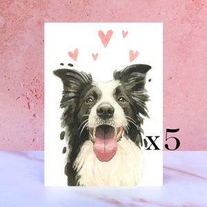 Paquete de 5 tarjetas Border Collie Licks & Kisses para San Valentín, aniversarios y del perro