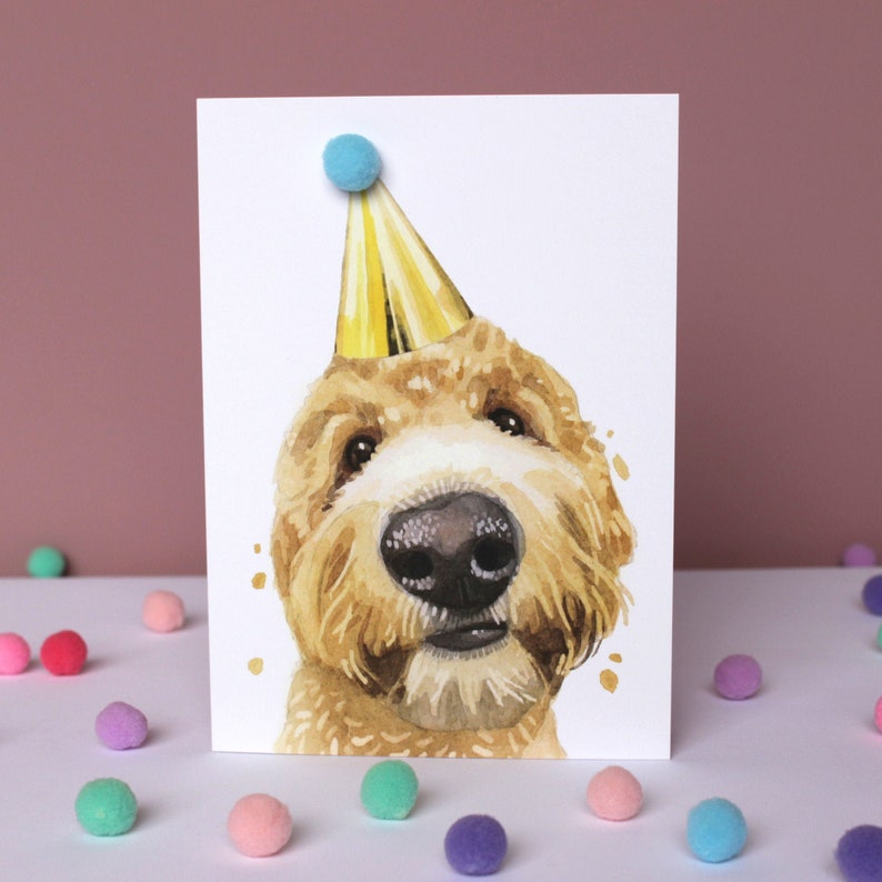 Golden Doodle Dog Pompom Birthday Card Etsy