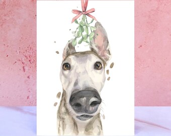 Greyhound Christmas Card, Lurcher Whippet Holiday Cards