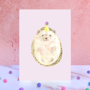 Carte d'anniversaire animal pompon hérisson