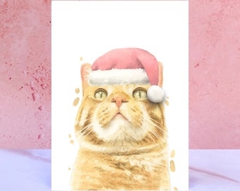 Ginger Tabby Cat Pompom Christmas Card