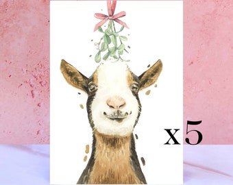 Pack of 5 Goat Christmas Cards