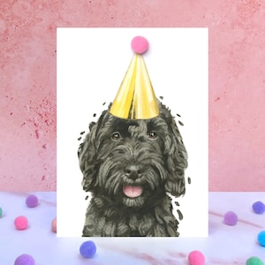 Carte d'anniversaire noire à pompon cockapoo image 1