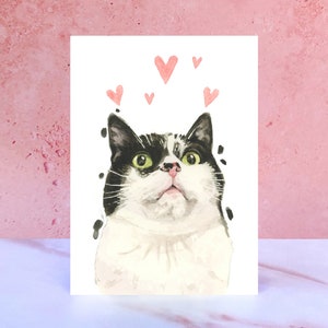 Carte de lèche et de bisous de chat noir et blanc pour la Saint-Valentin, les anniversaires et le chat
