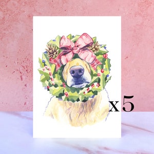 Confezione da 5 cartoline natalizie Golden Retriever