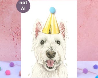 West Highland Terrier Pompom Birthday Card