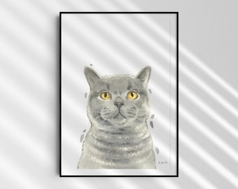 British Shorthair Cat A4/Letter Print Gifts for Child's Nursery & English Blue Cat Lovers