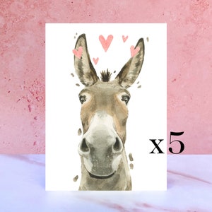 Paquete de 5 tarjetas Donkey Licks & Kisses para San Valentín y aniversarios de la colección Farm Animal