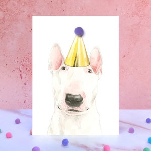 Englische Bullterrier Geburtstagskarte mit Pompom