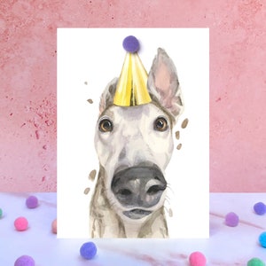 Carte d'anniversaire lévrier pompon