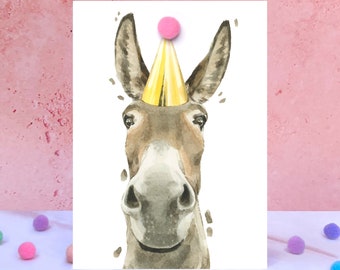 Donkey Pompom Birthday Card