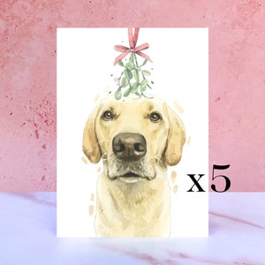 Pak van 5 gele Labrador-kerstkaarten