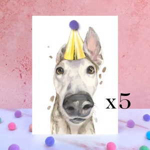 Lot de 5 cartes d'anniversaire lévrier à pompon
