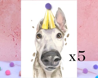 Pack of 5 Greyhound Pompom Birthday Card