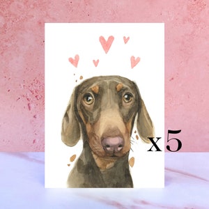 Paquete de 5 tarjetas Dachshund Licks & Kisses para San Valentín, aniversarios y del perro