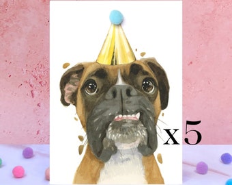 Pack of 5 Boxer Dog Pompom Birthday Card