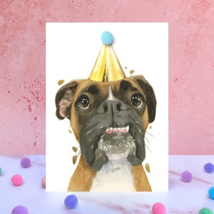Boxer Hond Pompom Verjaardagskaart