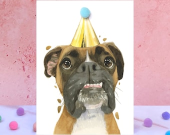 Boxer Dog Pompom Birthday Card