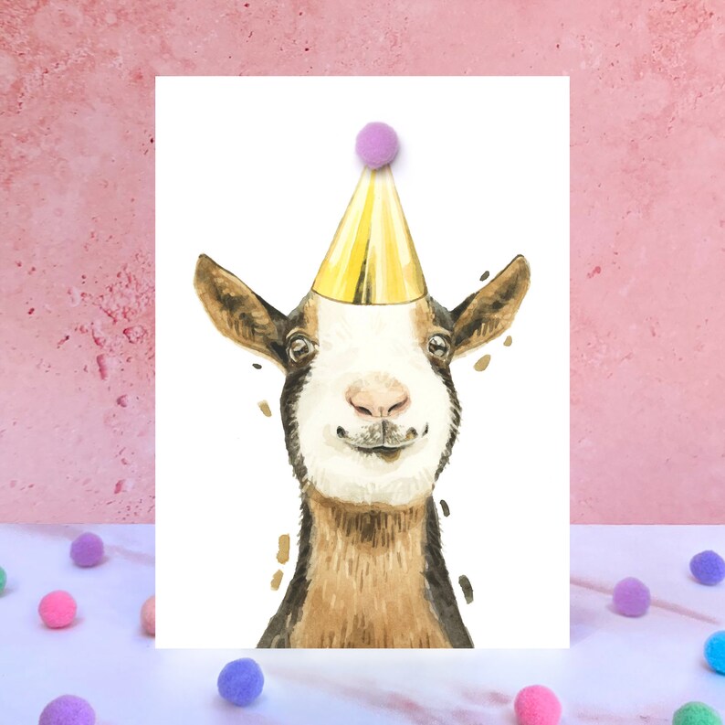 Carte d'anniversaire chèvre pompon image 1