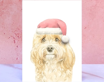 Apricot Cavapoo Pompom Weihnachtskarte