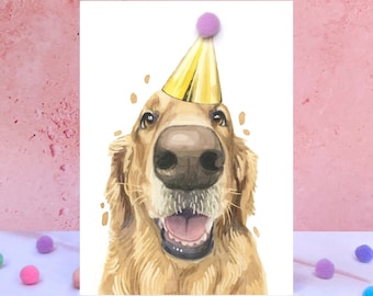 Carte d'anniversaire pompon Golden Retriever