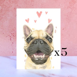 Paquete de 5 tarjetas de lamidos y besos de Bulldog Francés para San Valentín, aniversarios y del Frenchie