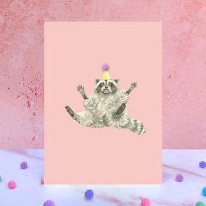 Cartão De Aniversário Animal Pompom Raccoon