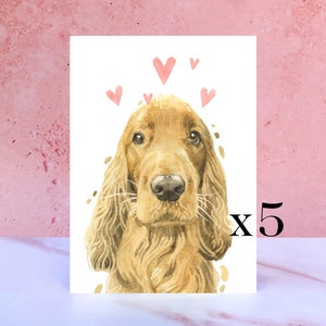 Paquete de 5 tarjetas Ginger Cocker Spaniel Licks & Kisses para San Valentín, aniversarios y del perro