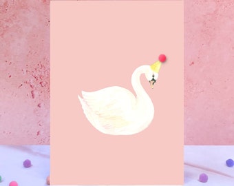 Swan Pompom Animal Card