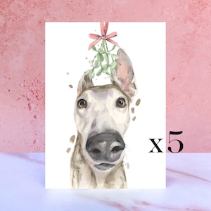 Lot de 5 cartes de Noël lévrier, cartes pour les fêtes Lurcher Whipper